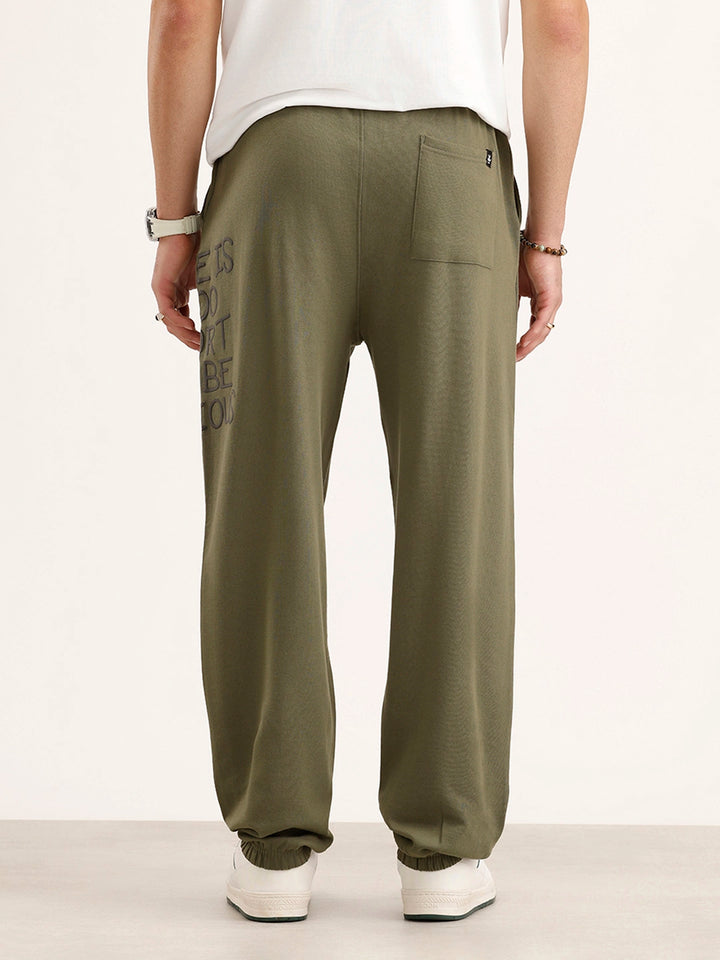Oversized Fit Placement Printed Jogger | Olive