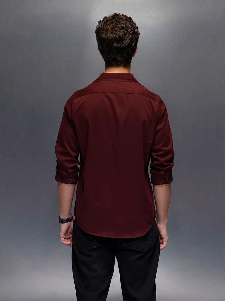 Men's Slim Fit Casual Shirt with Double Pocket  |  Wine
