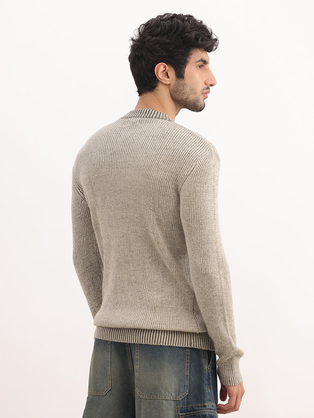 Solid Regular Fit Knitted Sweater | Beige