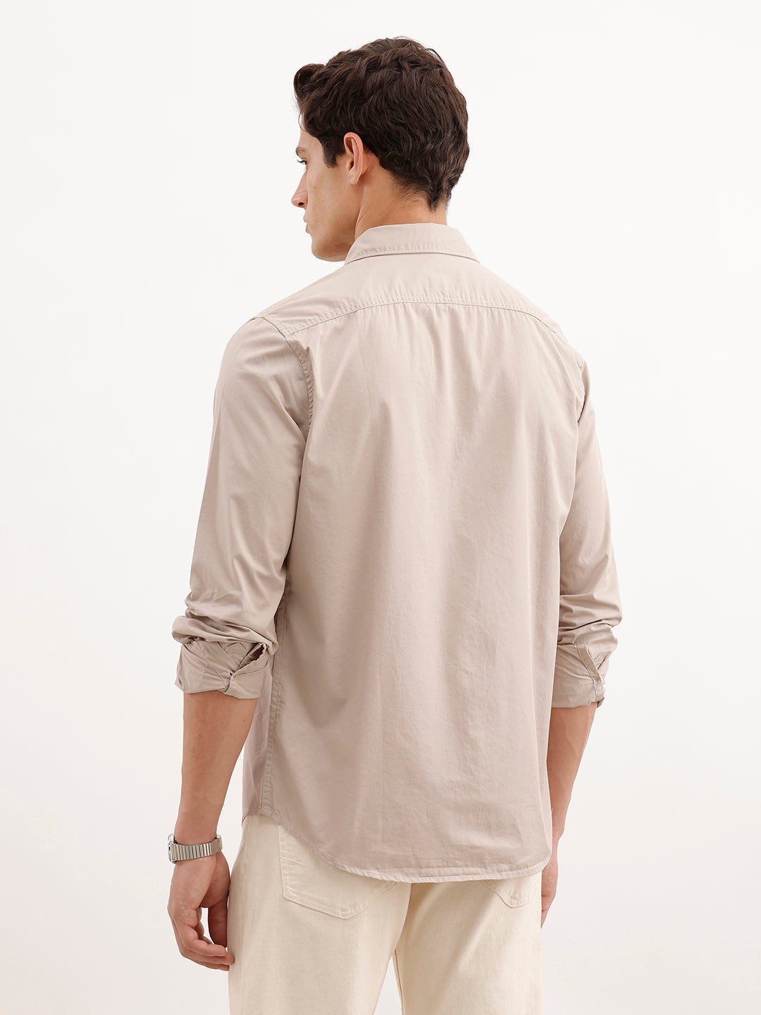 Solid Regular Fit 100% Cotton Shirt  | Beige