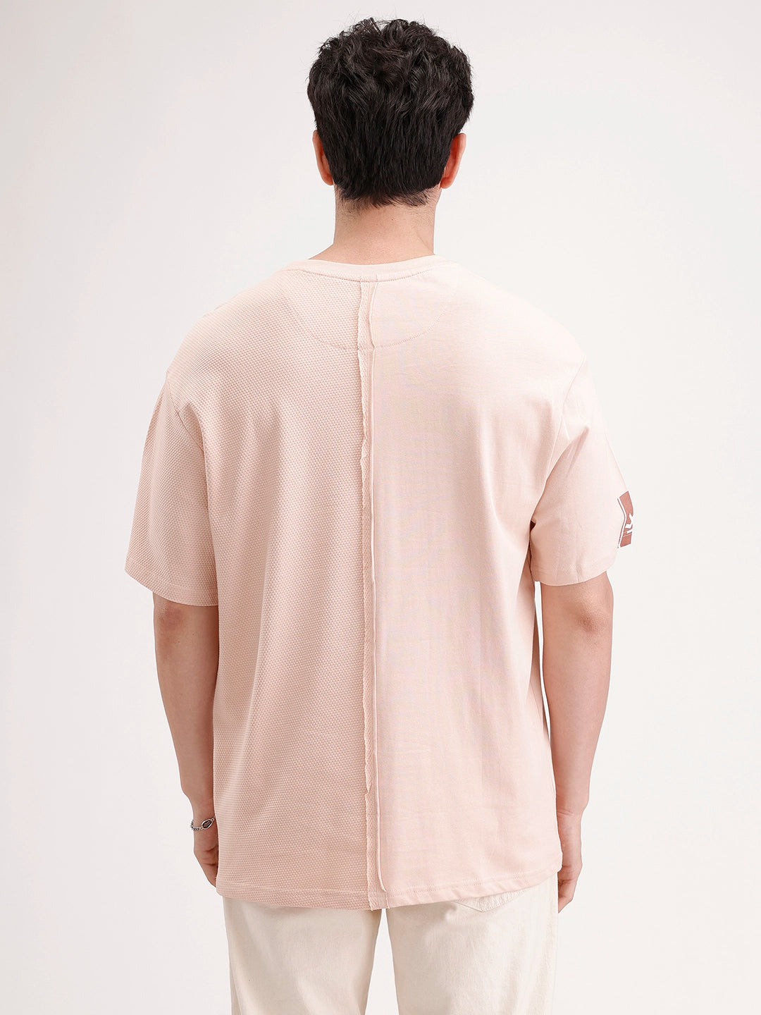 Oversized Popcorn Textured Cut & Sew T-Shirt | Pink