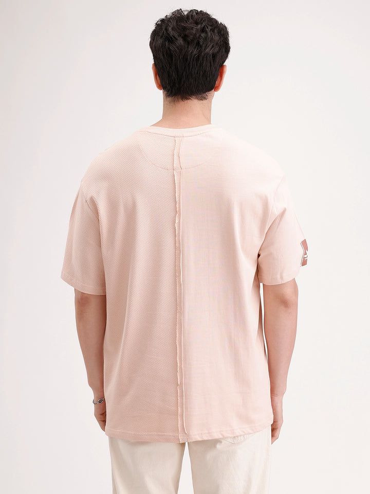 Oversized Textured Cut & Sew T-Shirt | Pink