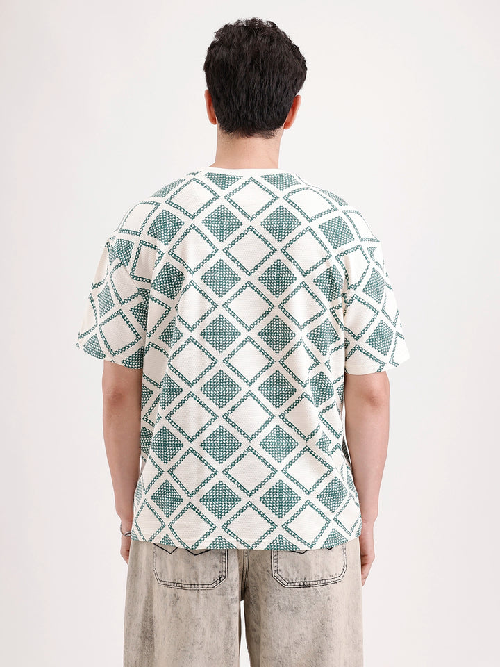 Classic Oversized Textured AOP T-Shirt  | Green