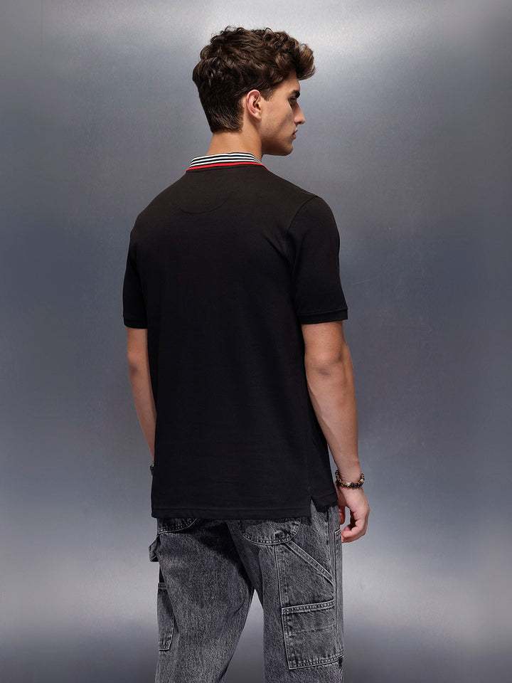 Solid Slim Fit Polo T-Shirt  | Black