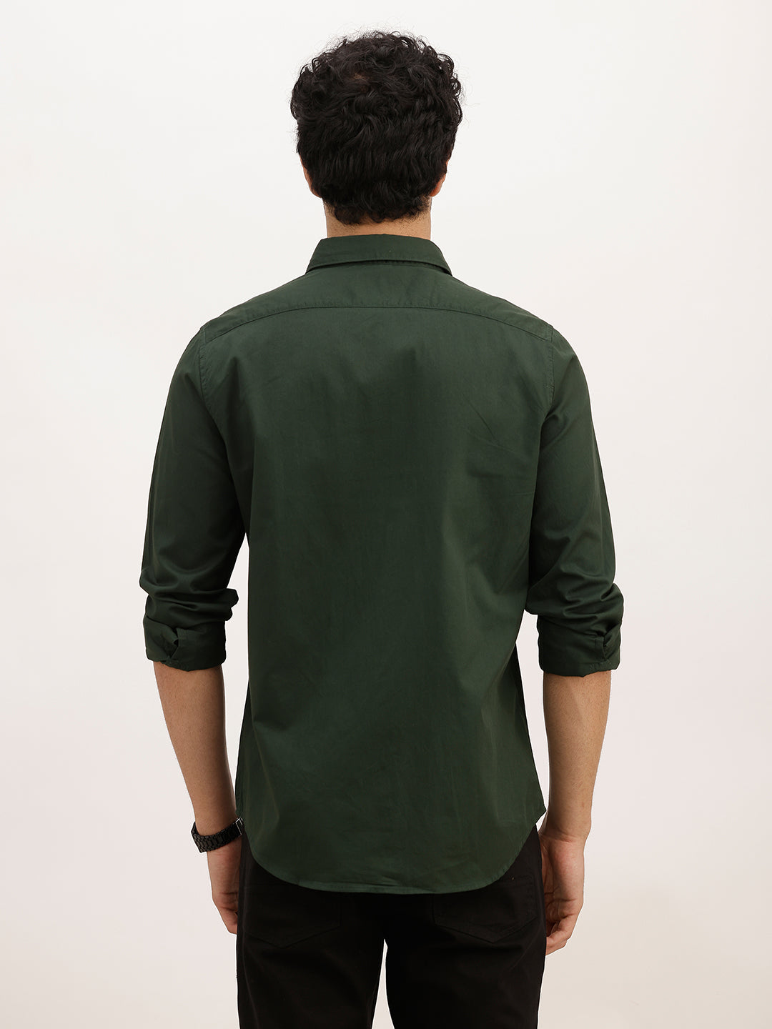 Solid Slim Fit Full Sleeve Shirt | Green