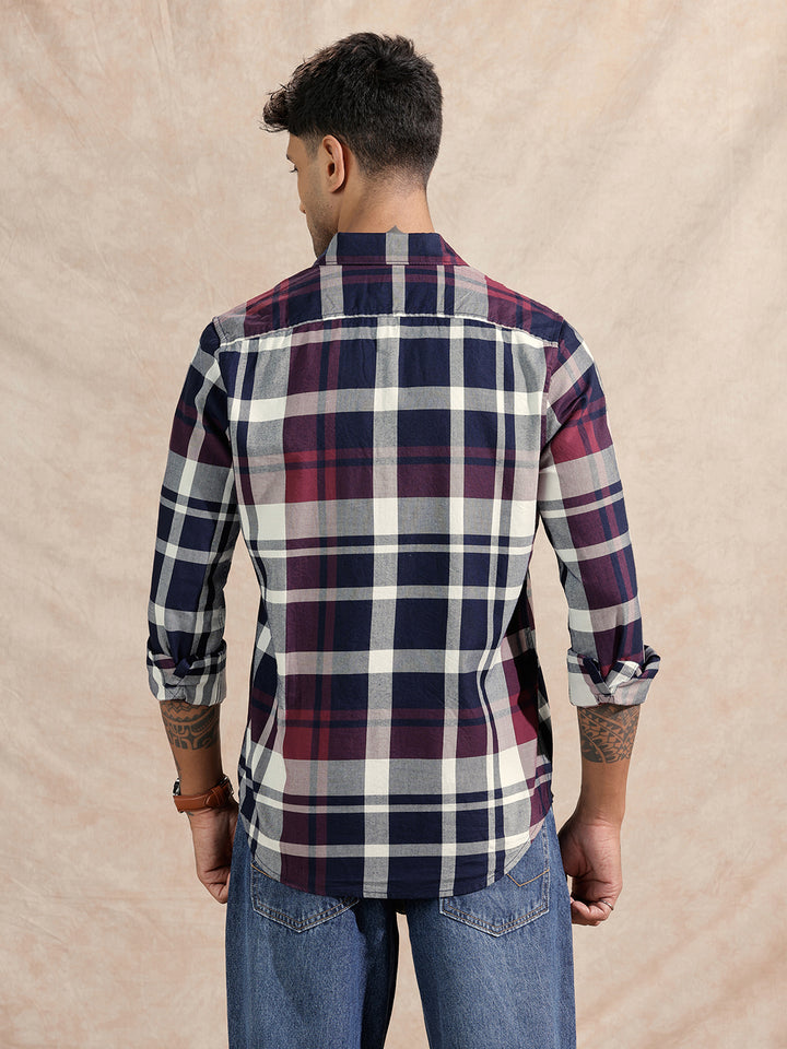 Checked Twill Slim Fit Shirt | Maroon