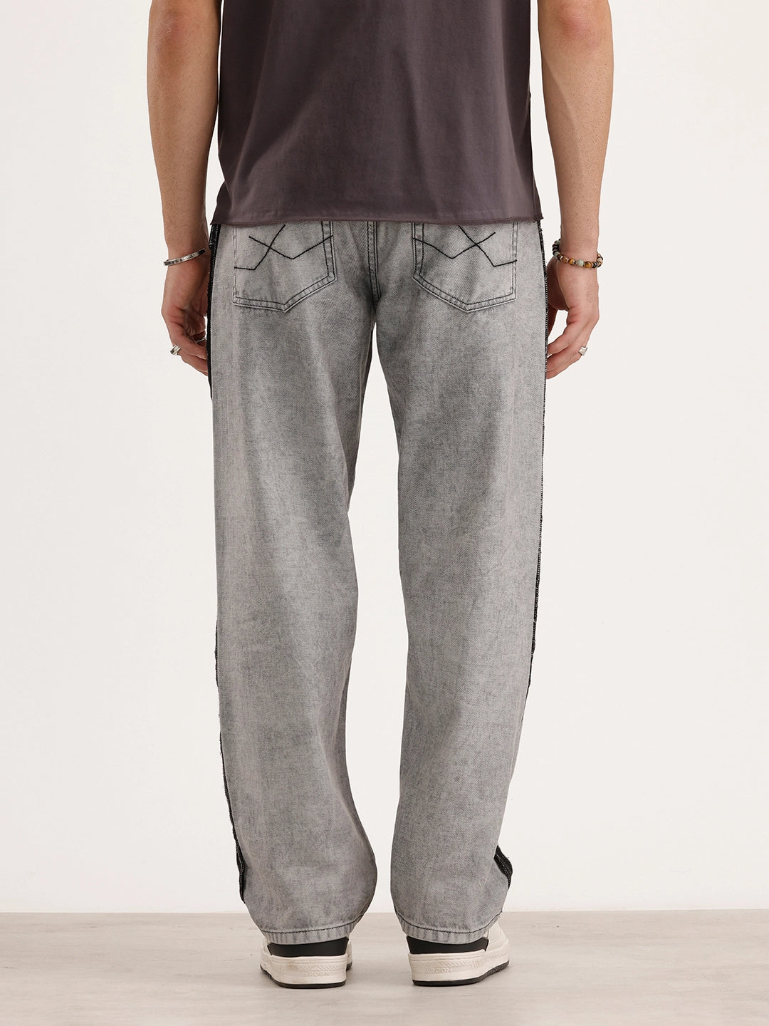 Loose Fit Cut & Sew Denim Jeans | Grey