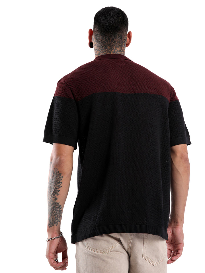 Colour-Blocked Flat Knit Shirt