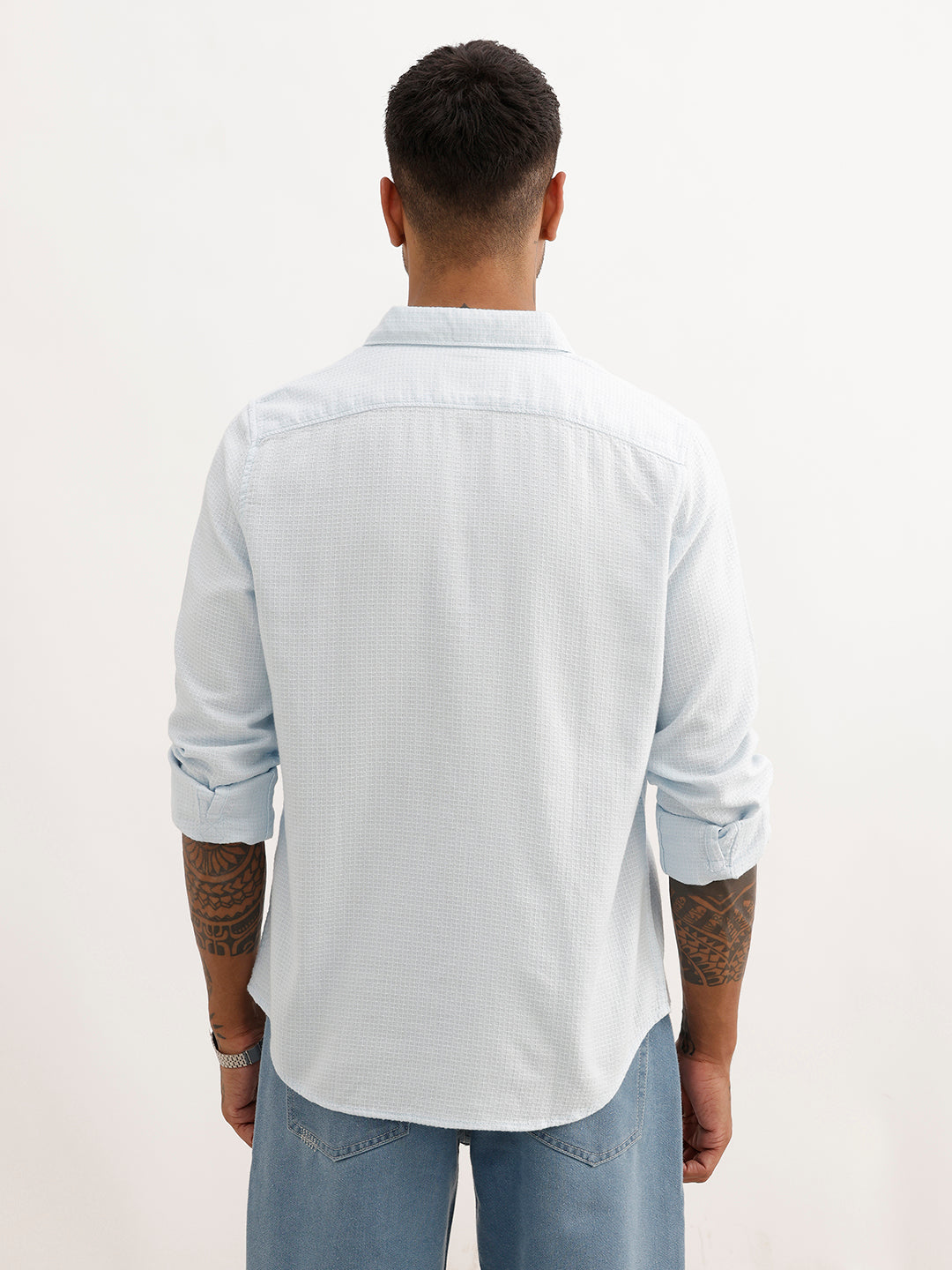 Textured Regular Fit Full Sleeve Shirt | Blue