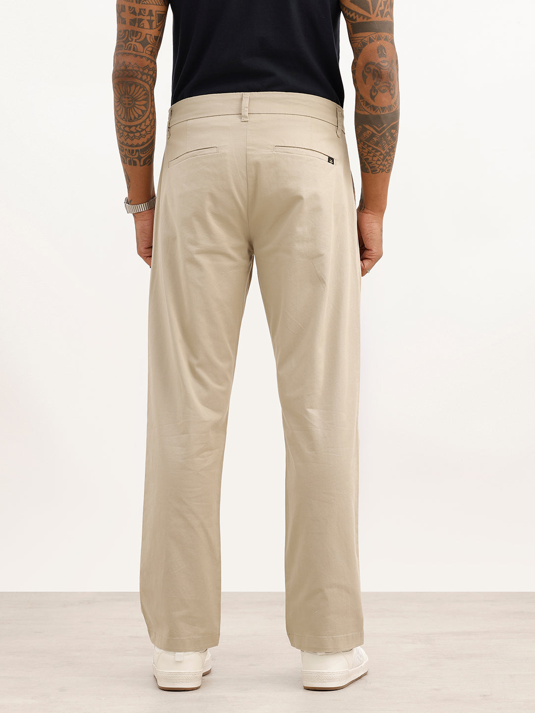 Solid Anti Fit Double Pleated Trouser | Beige