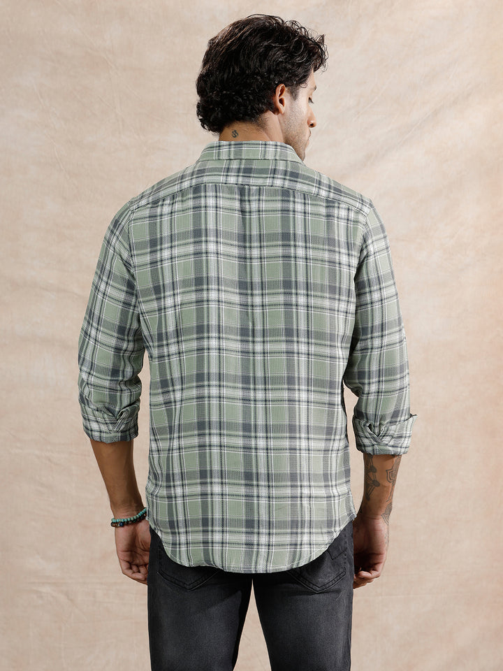 Dobby Textured Checks Regular Fit Shirt | Green