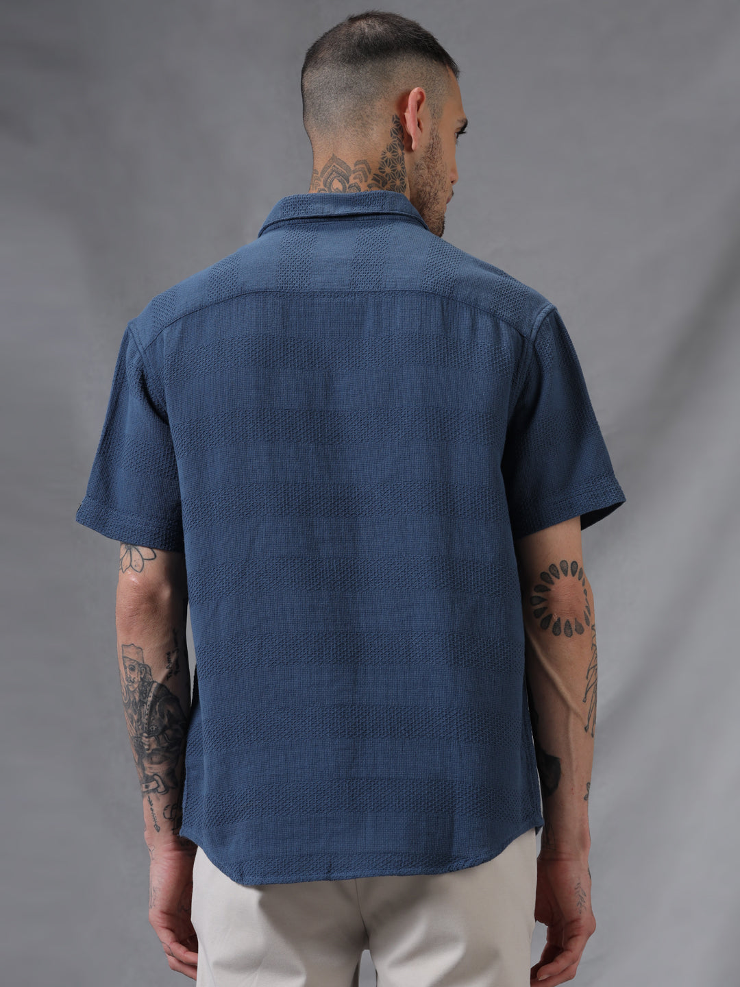 Blue Dobby Short Sleeve Shirt