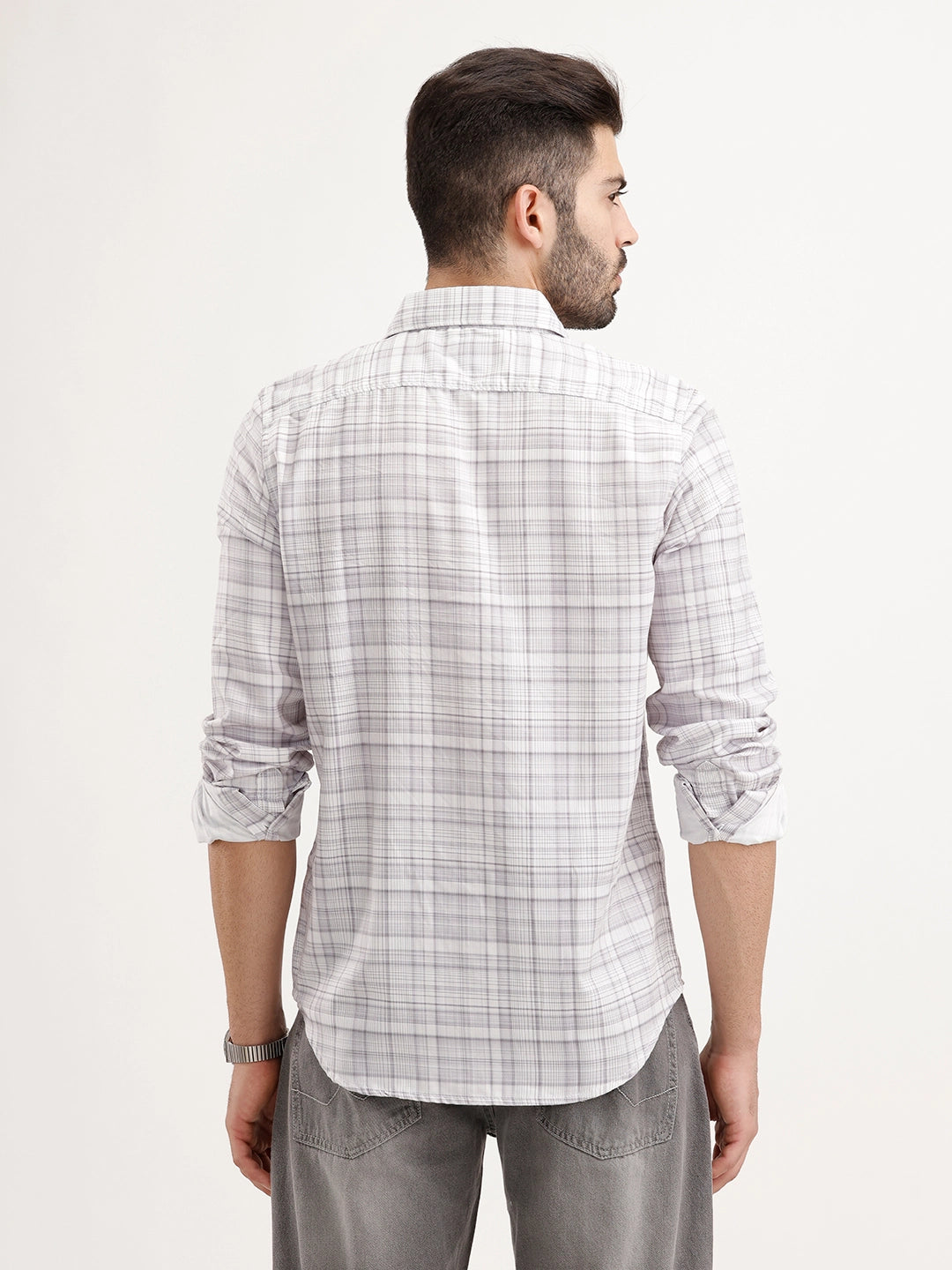 Regular Fit Checkered Shirt | Grey