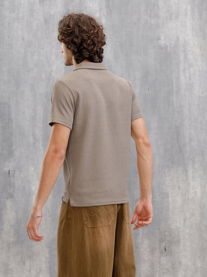 Textured Jacquard Self Design Polo In Slim Fit  |  Khaki