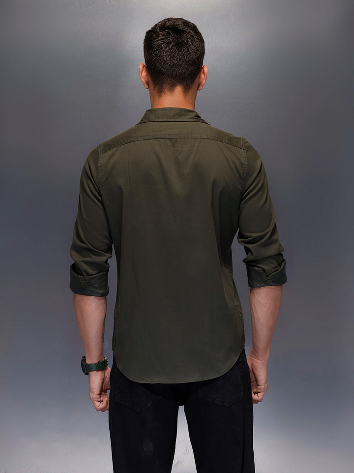 Men's structured shirt with pocket styling | Olive