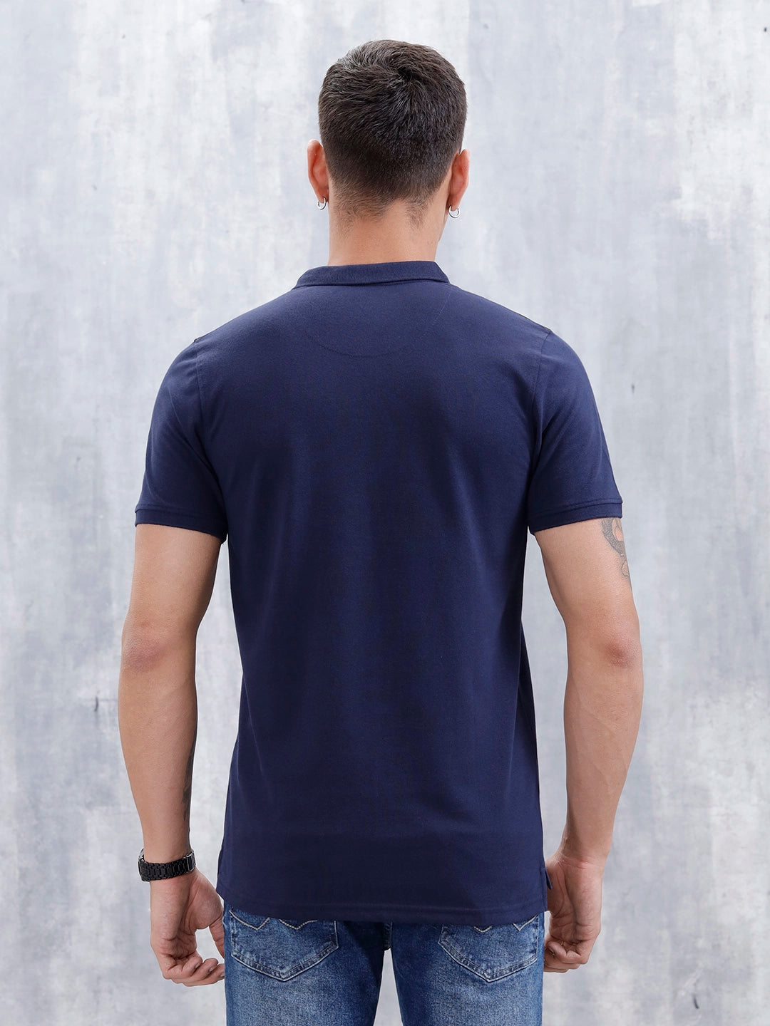 Polo T-Shirt With Colourblock Details | Dark Blue