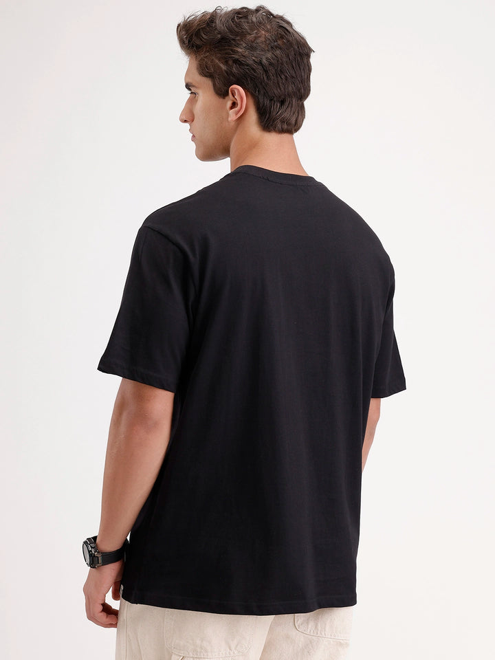 Oversized Placement Printed T-Shirt | Black