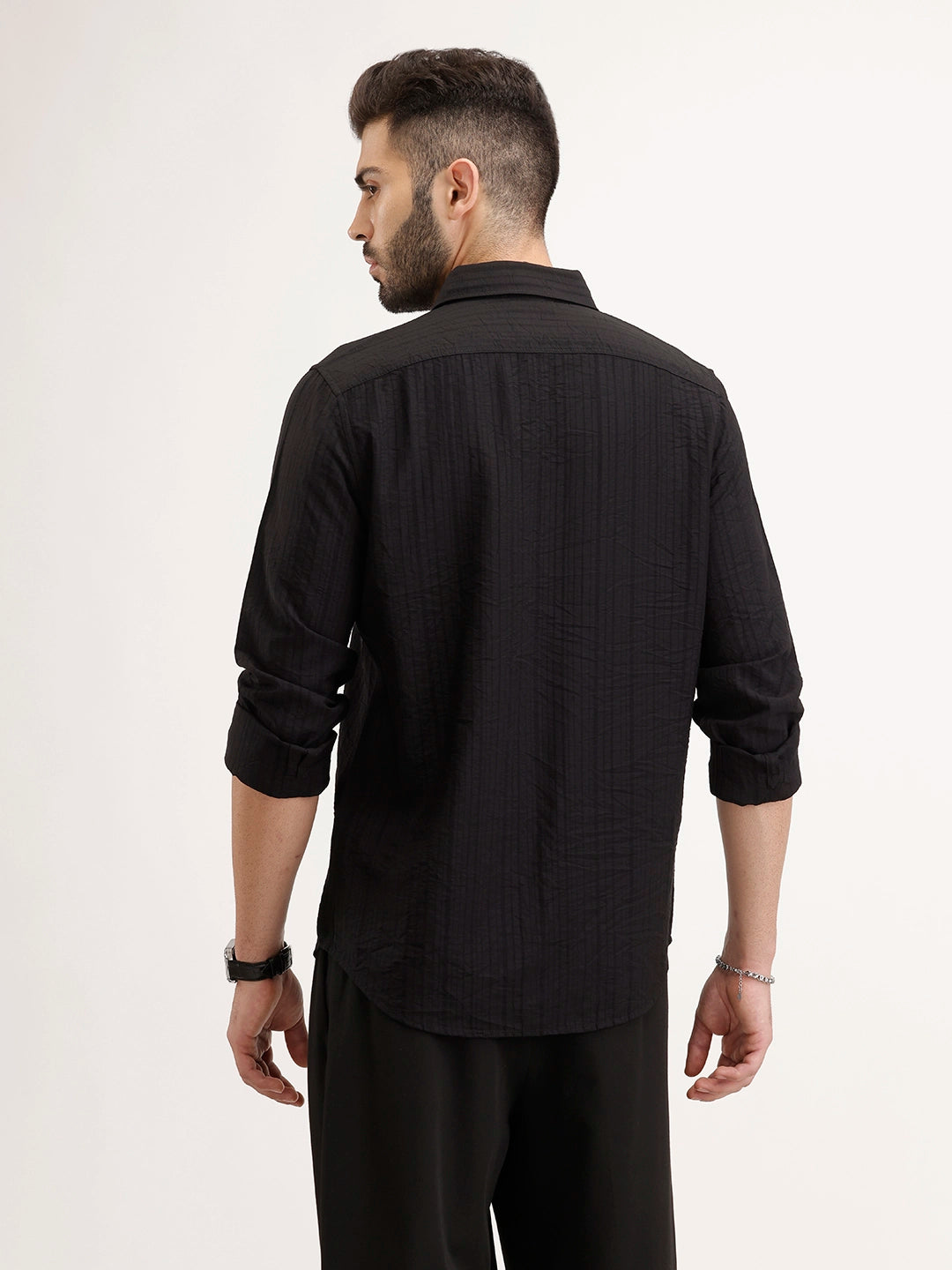 Solid Regular Fit Textured Shirt | Black