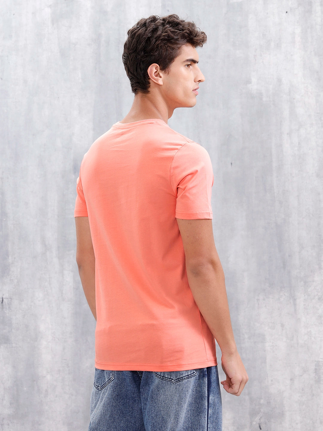 Casual Men Regular Fit Tee With Graphic | Peach