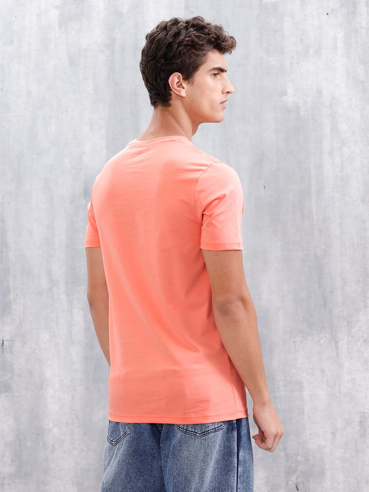 Casual Men Regular Fit Tee With Graphic | Peach