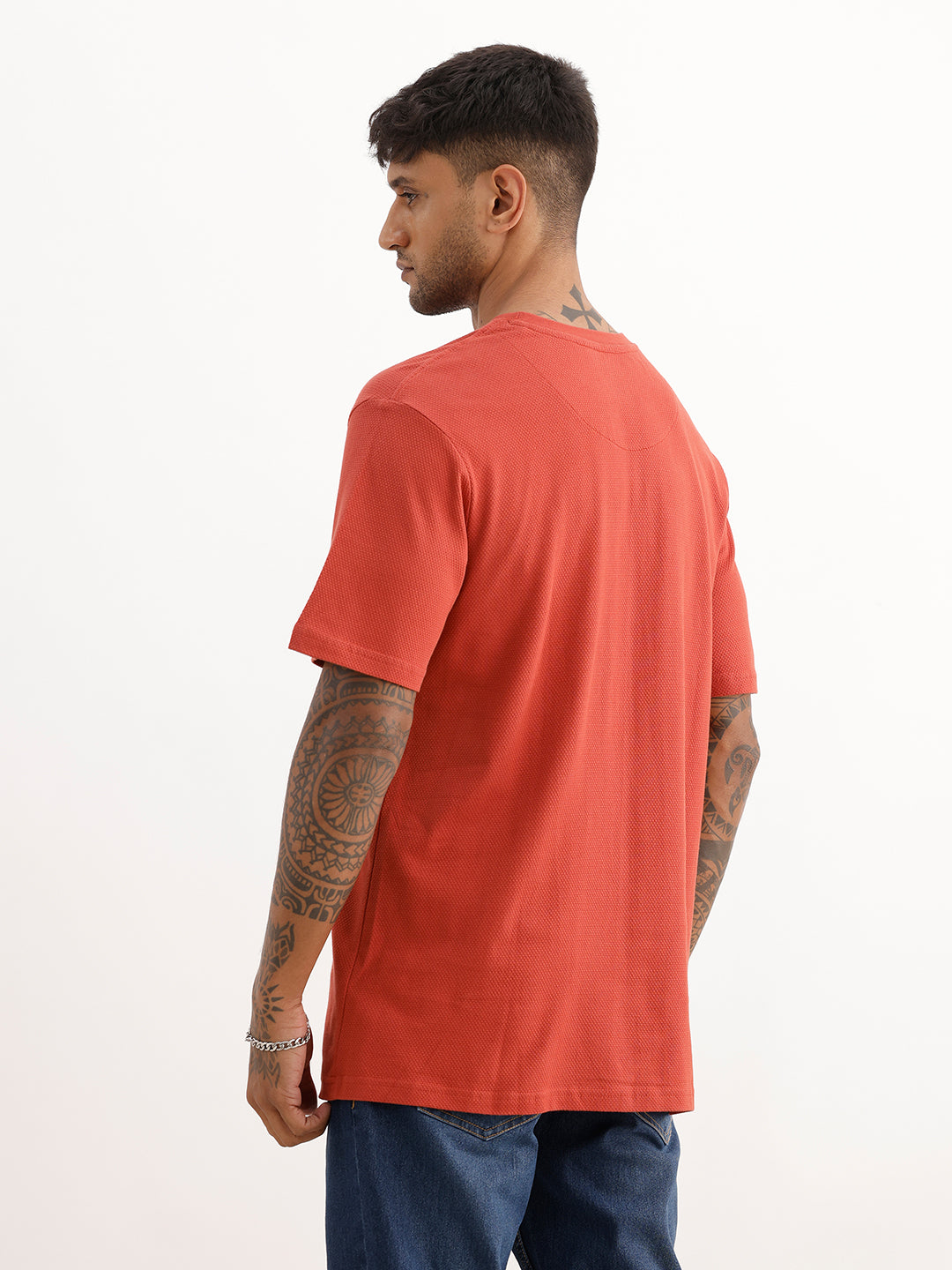 Solid Comfort Fit Textured T-Shirt | Rust