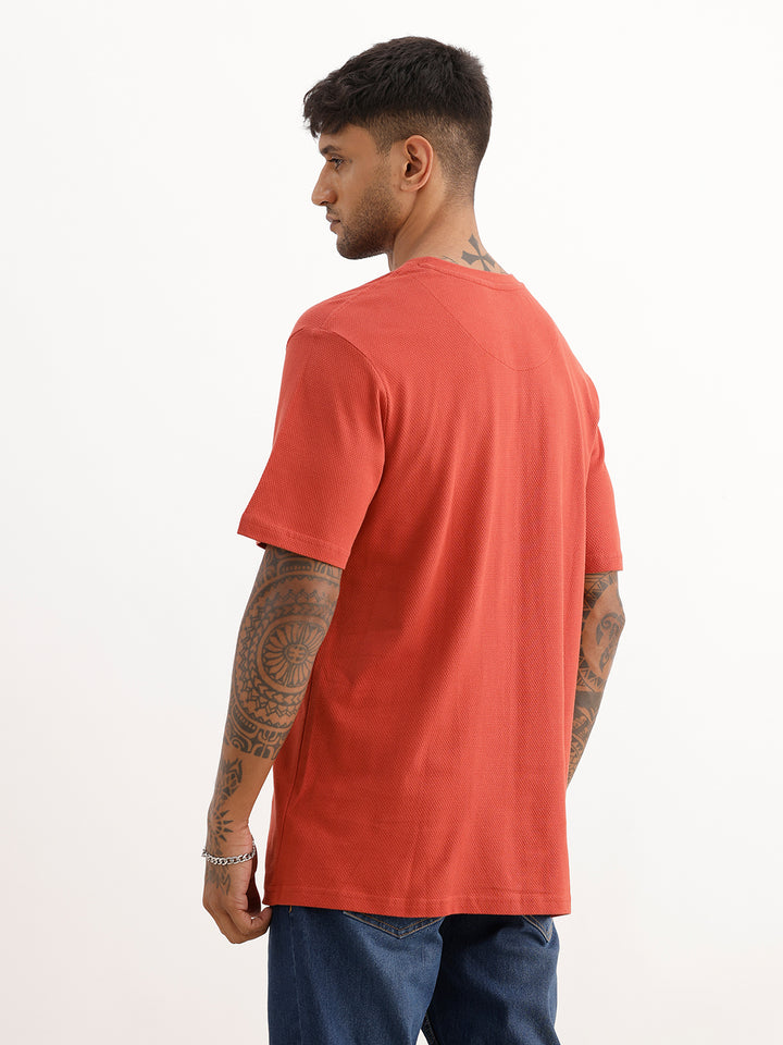 Solid Comfort Fit Textured T-Shirt | Rust