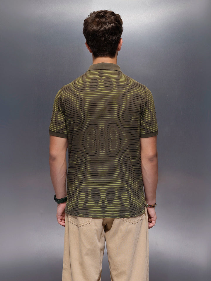 Placement Printed Slim Fit Polo T-Shirt  | Olive