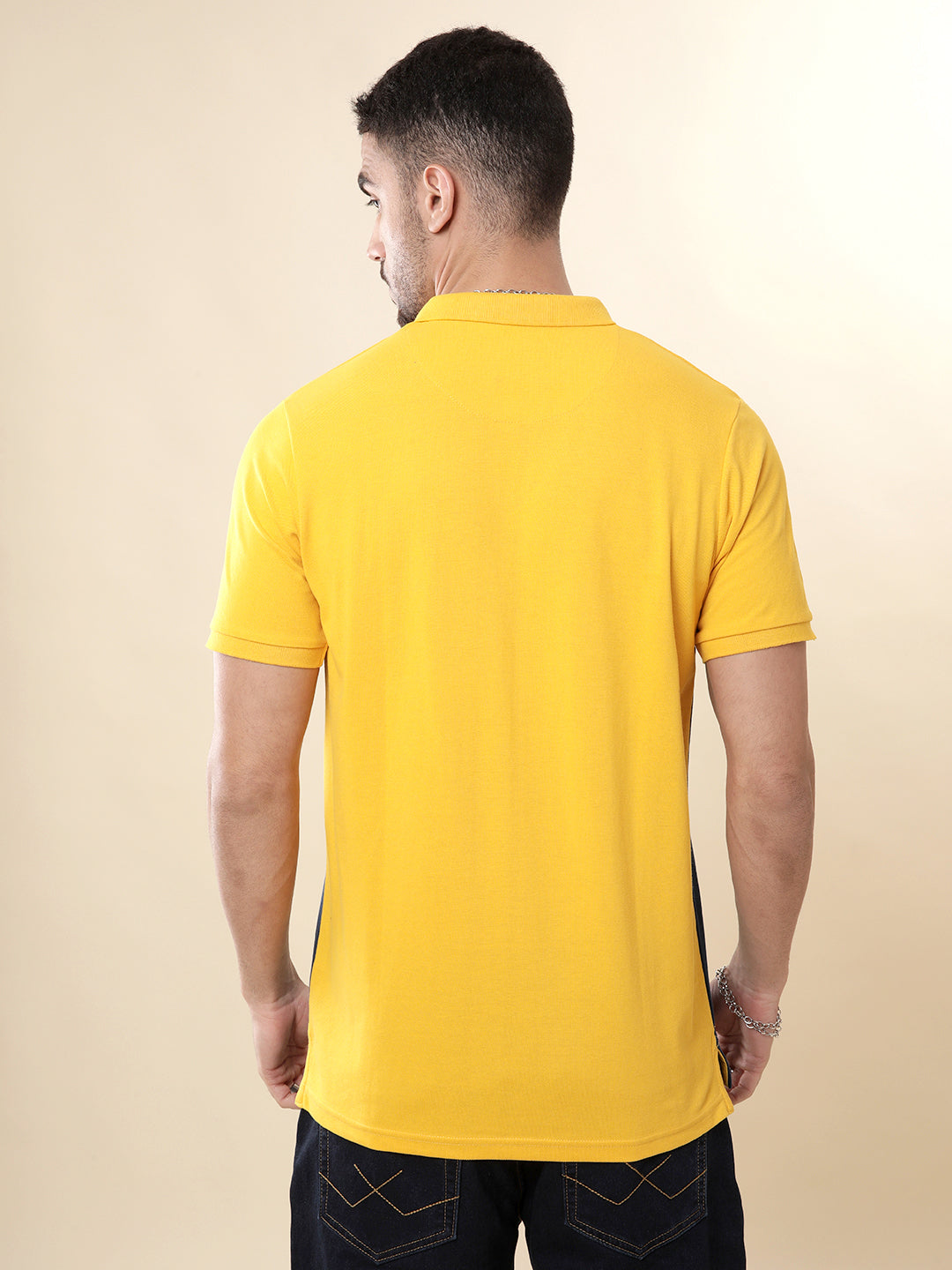 Yellow Split Colour-blocked Polo T-Shirt