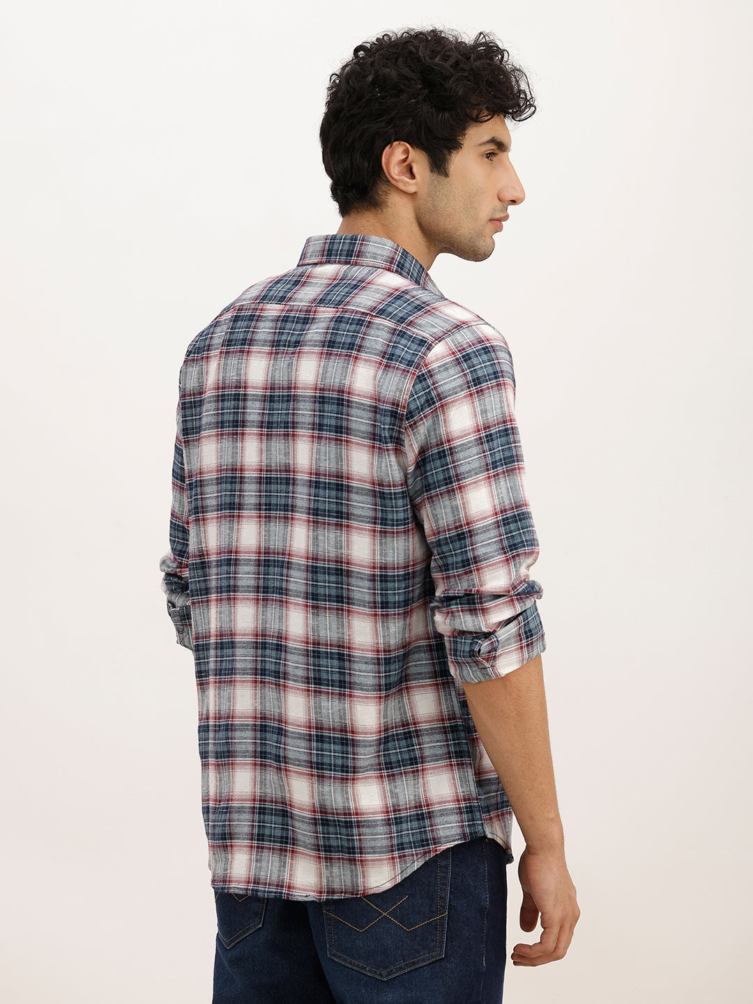 Slim Fit Checkered Full Sleeve Shirt | Blue