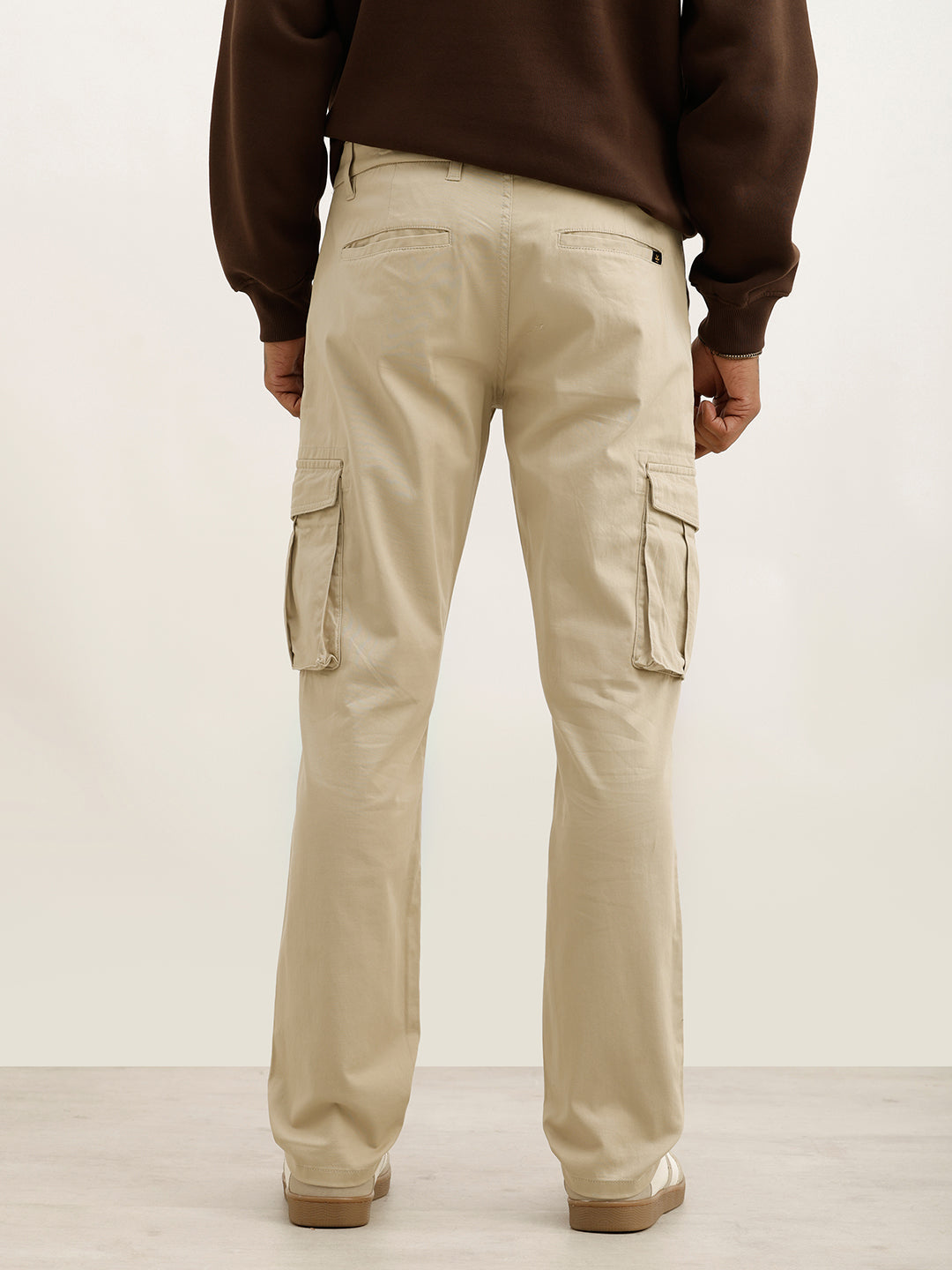 Solid Straight Fit Cargo Trouser | Beige