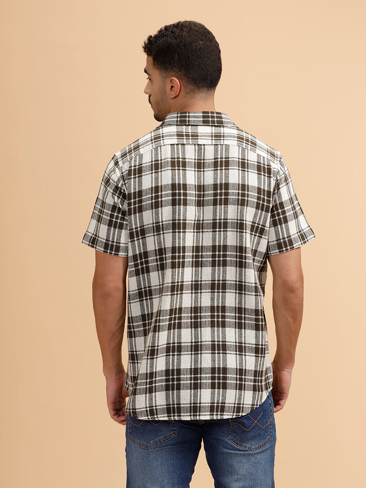 Textured Checks Regular Fit Shirt | Olive
