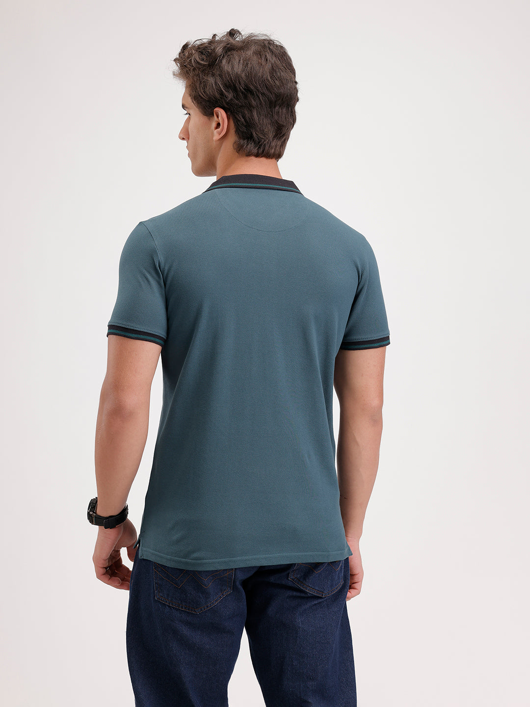 Solid Slim Fit Tipping Collar Polo T-Shirt  | Dark Green