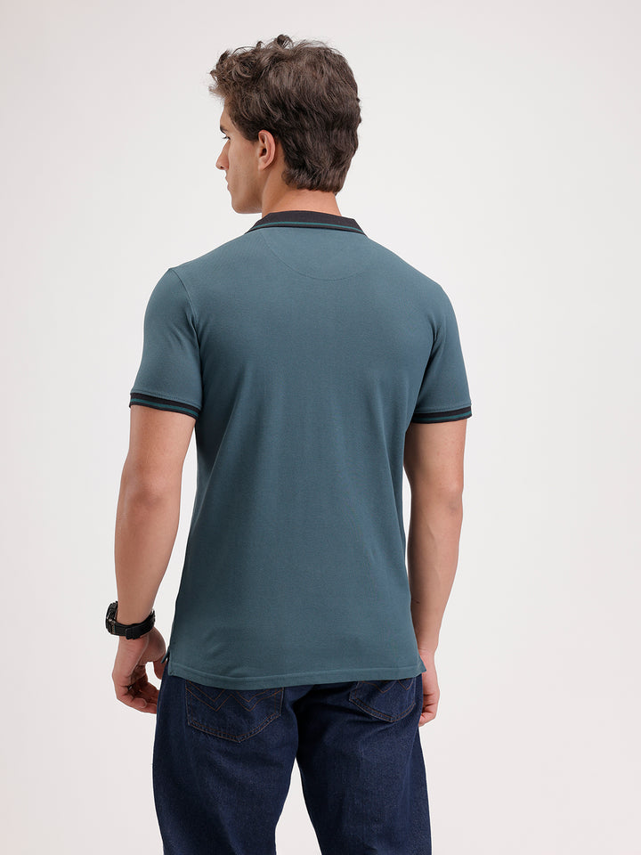Solid Slim Fit Tipping Collar Polo T-Shirt  | Dark Green