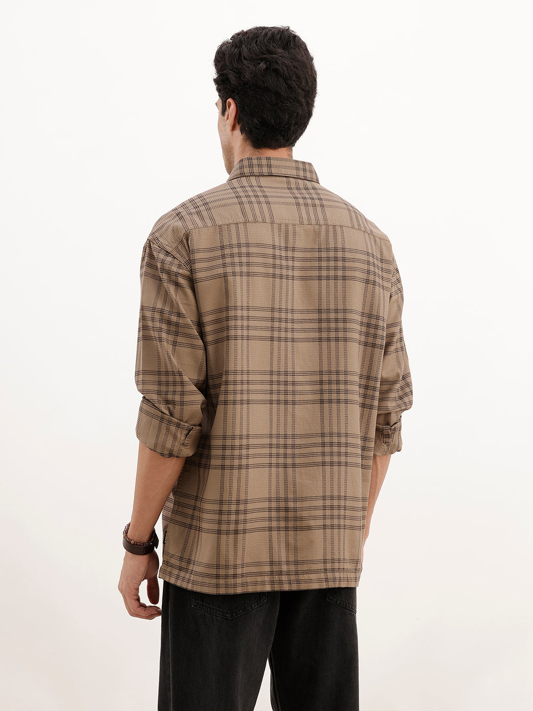 Oversized Double Pocket Checkered Shirt | Brown