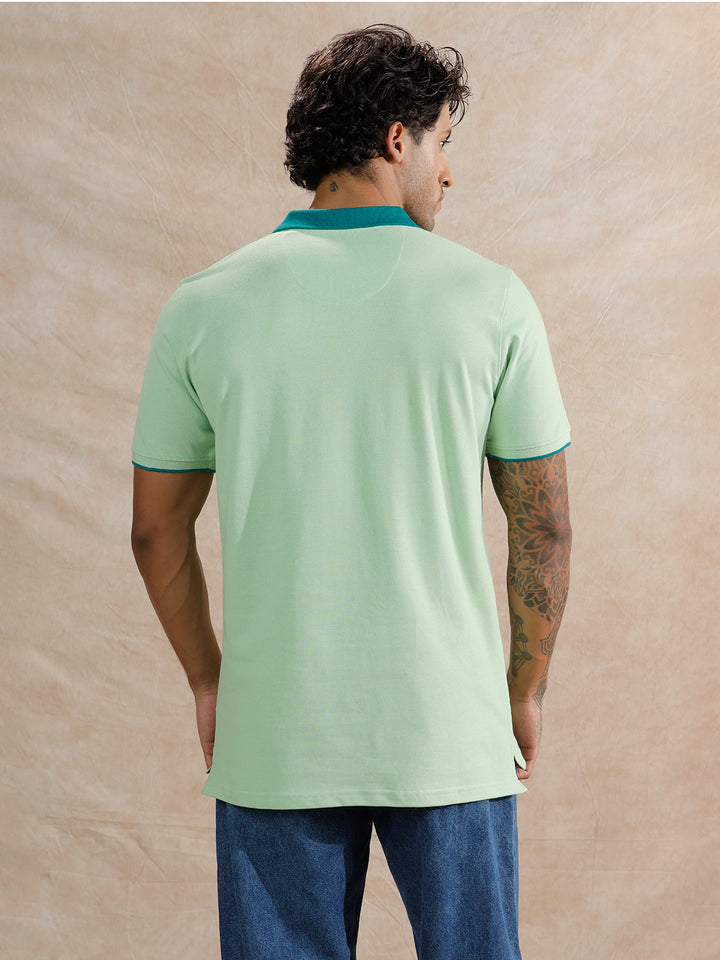 Tonal Collar Slim Fit Polo T-Shirt | Light Green