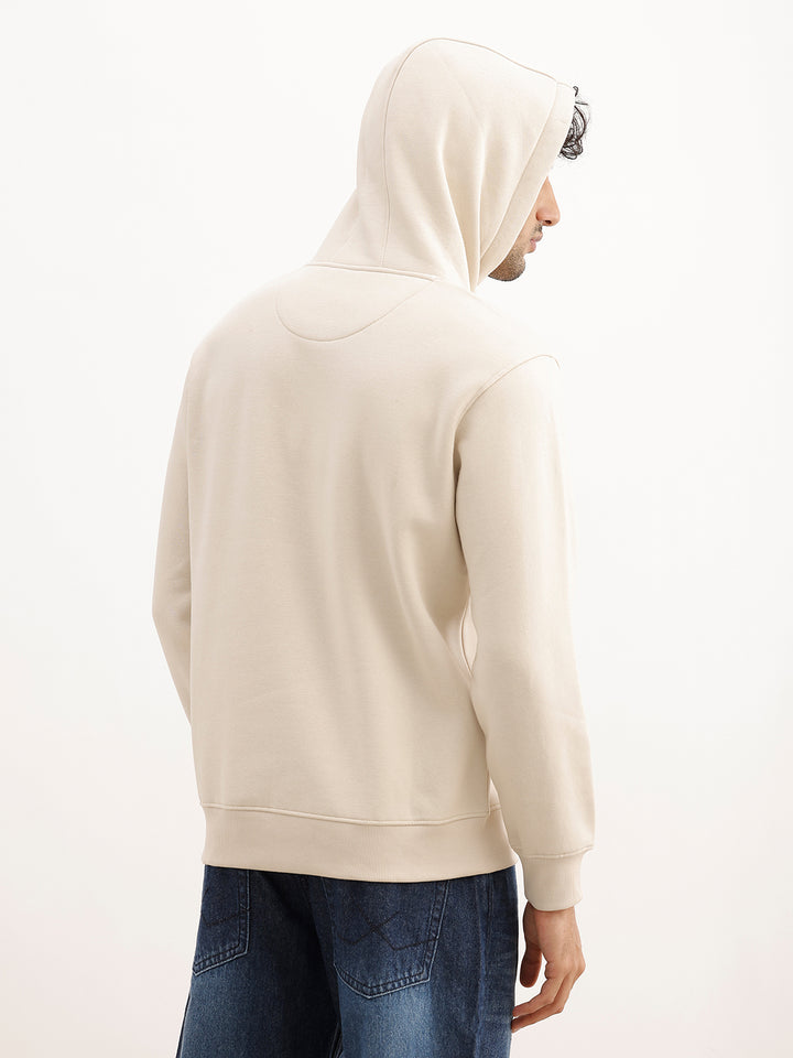 Classic Placement Printed Hooded Sweatshirt | Beige