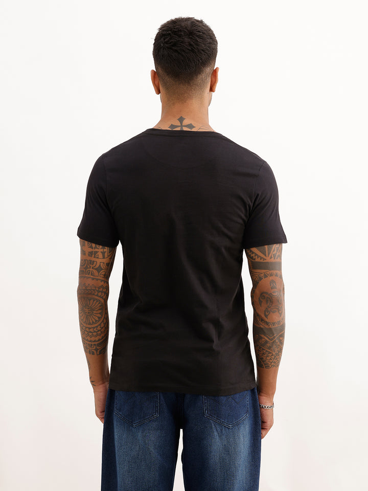 Slim Fit Placement Printed T-Shirt | Black