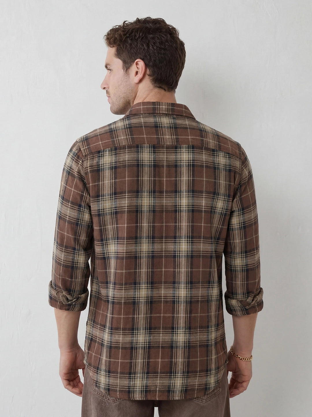 Classic Slim Fit Checkered Shirt | Brown