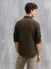 100% Cotton Enzyme Regular Fit Shirt with Contrast Stitch Line I Olive