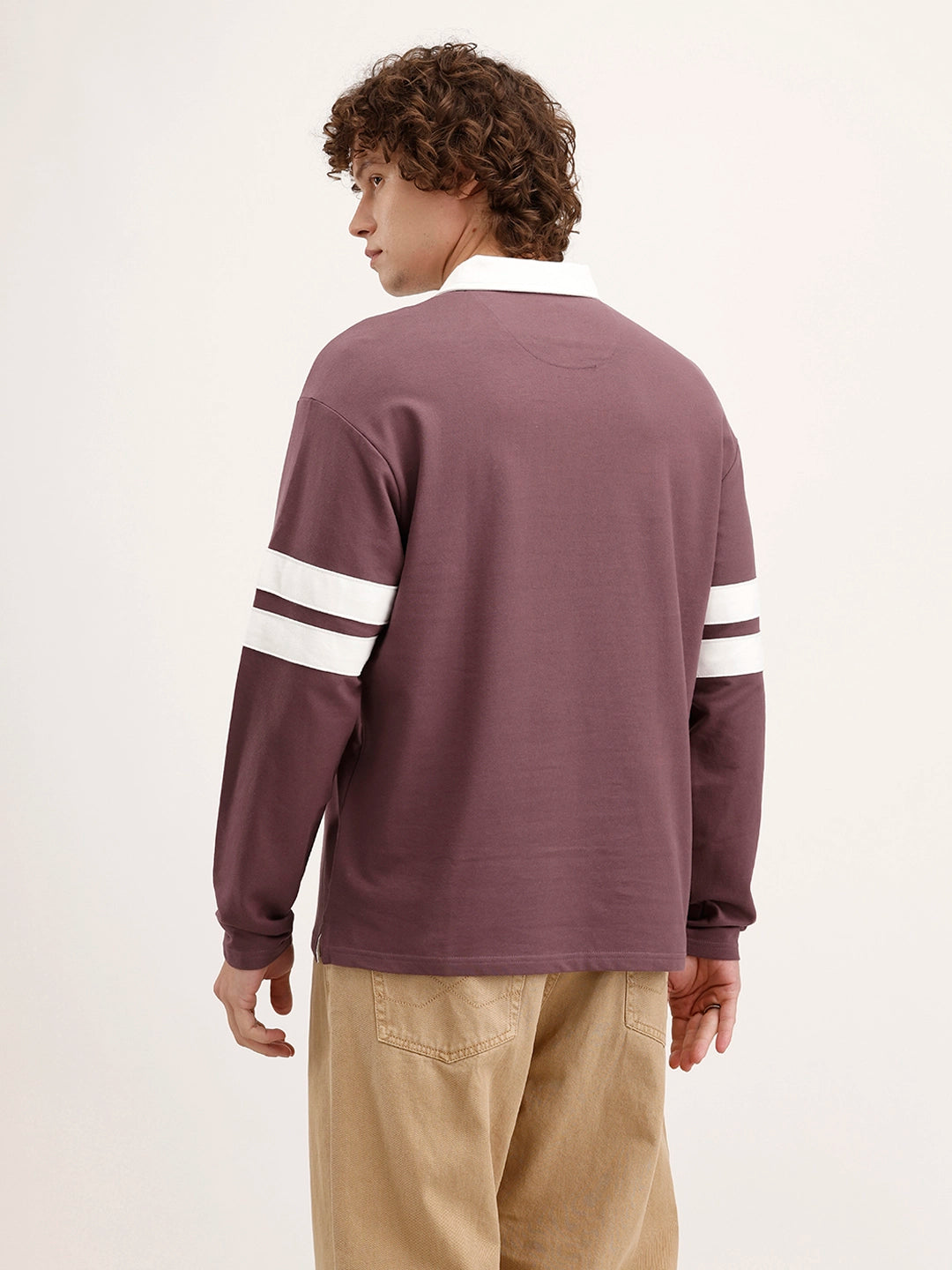 Oversized Patch Detailed Long Sleeve Polo T-Shirt | Purple