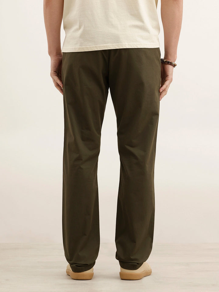 Straight Fit Solid Trouser | Olive