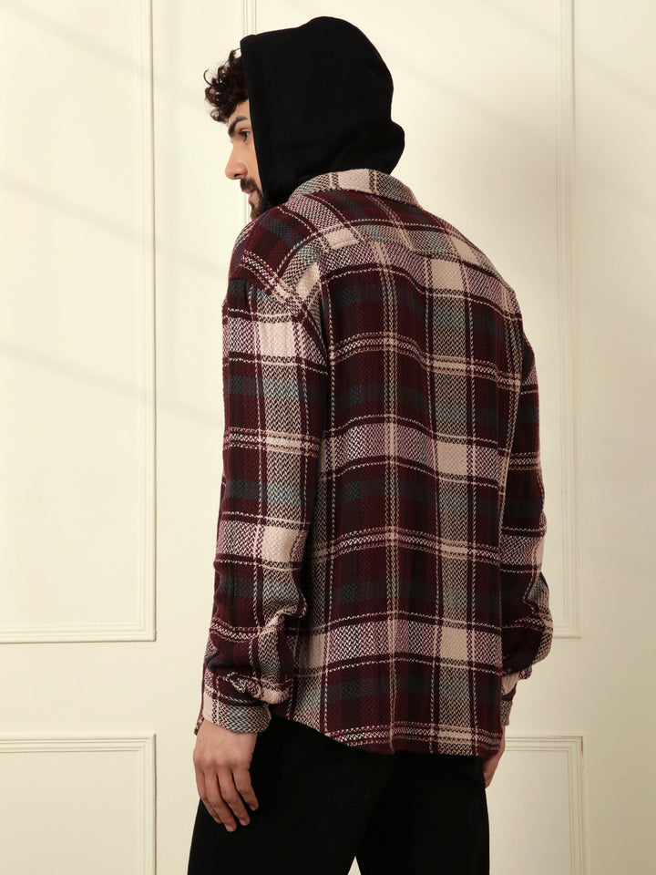 Maroon Hooded Oversized Shirt