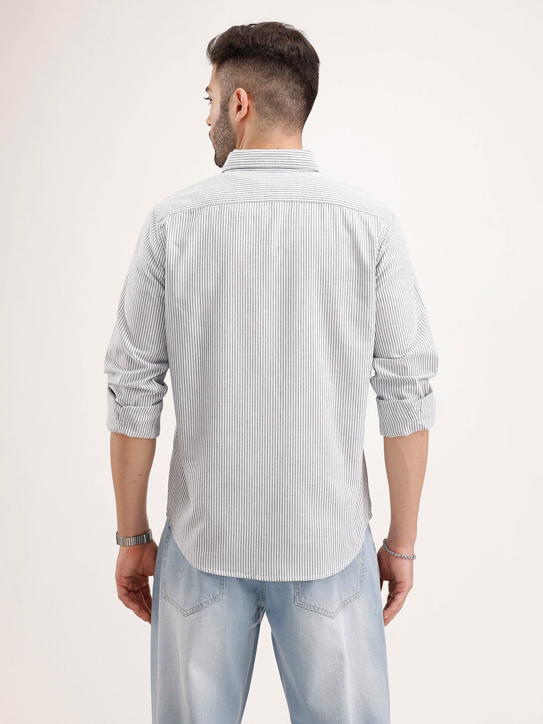 Comfort Fit Striped Patch Detailed Shirt | Grey