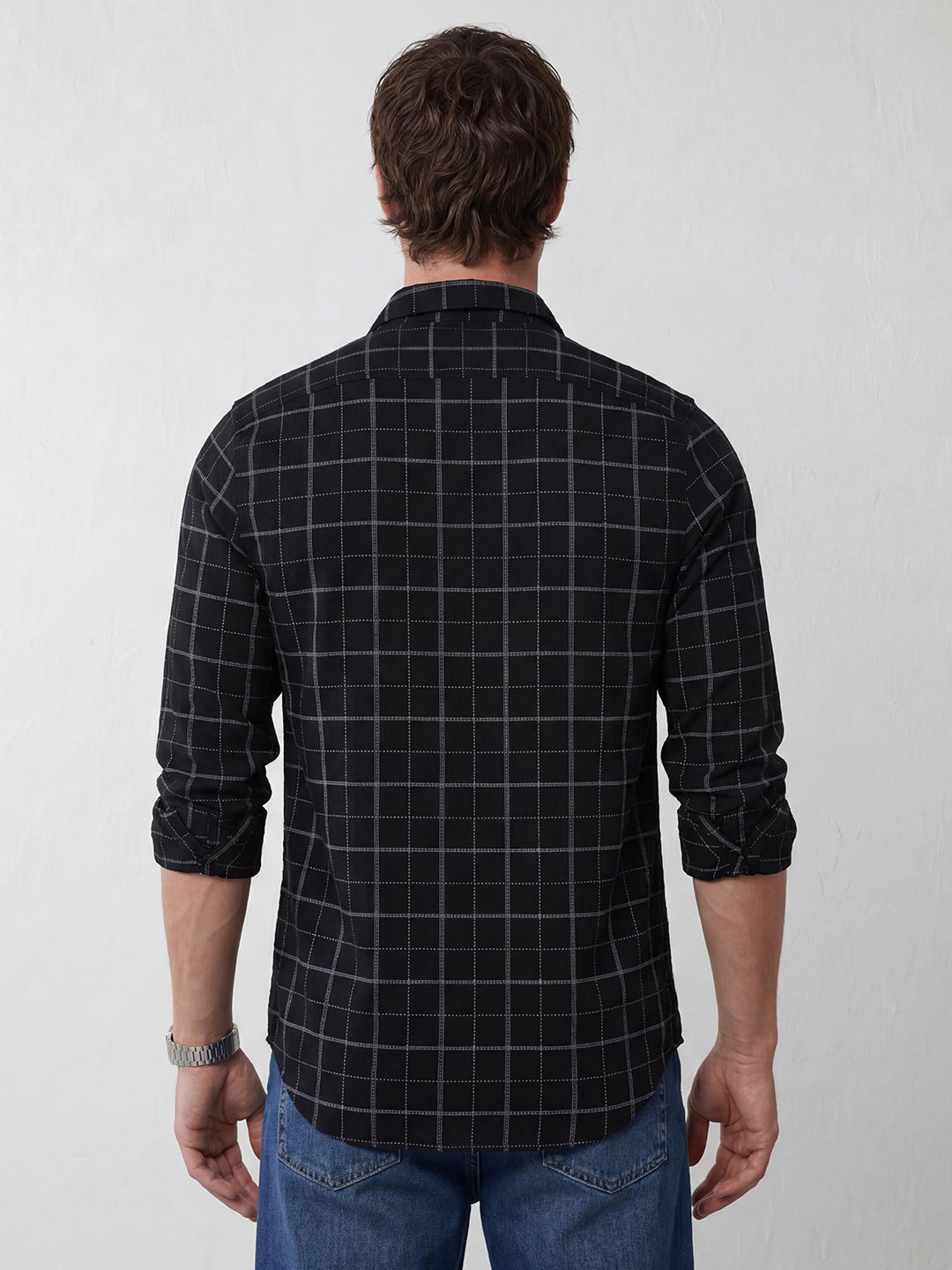 Checkered Slim Fit Full Sleeve Shirt | Black