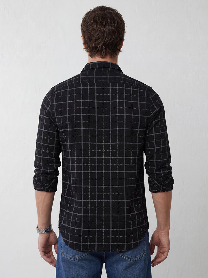 Checkered Slim Fit Full Sleeve Shirt | Black