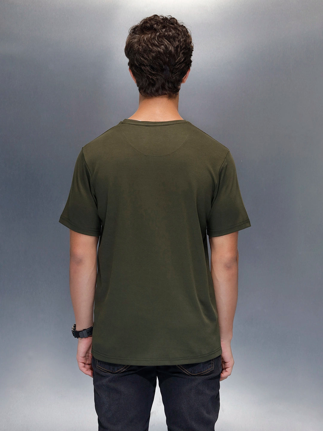 Men's Casual Wrogn Flock printed Tshirt  | Olive
