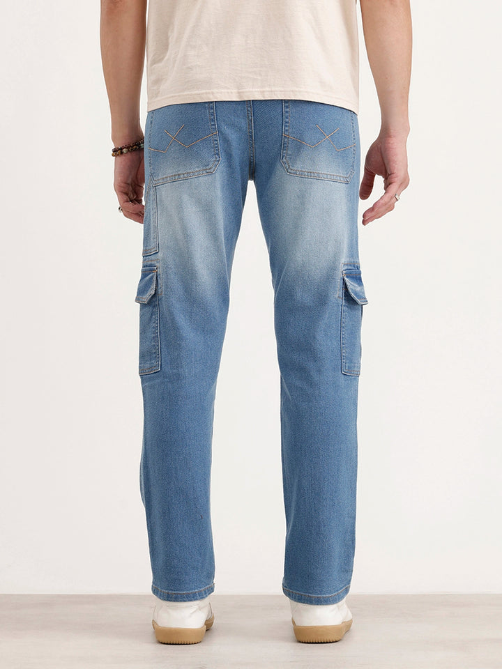 Relaxed Fit Cargo Denim Jeans | Blue