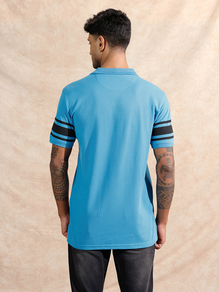 Striped Polo T-Shirt | Blue