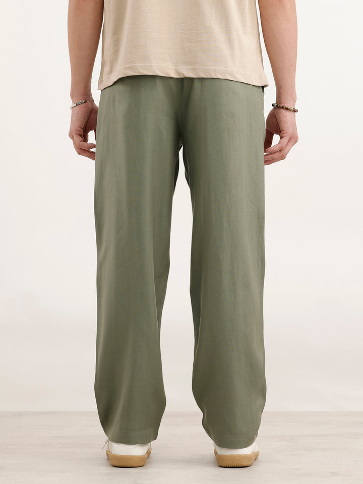 Loose Fit Linen Blend Trouser  | Green