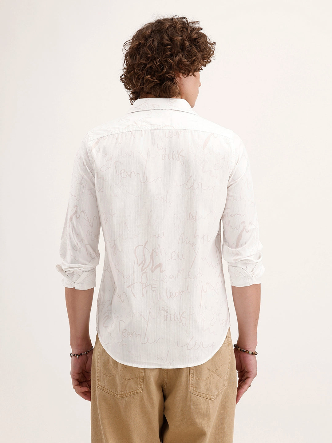 Textured Slim Fit AOP Shirt | White